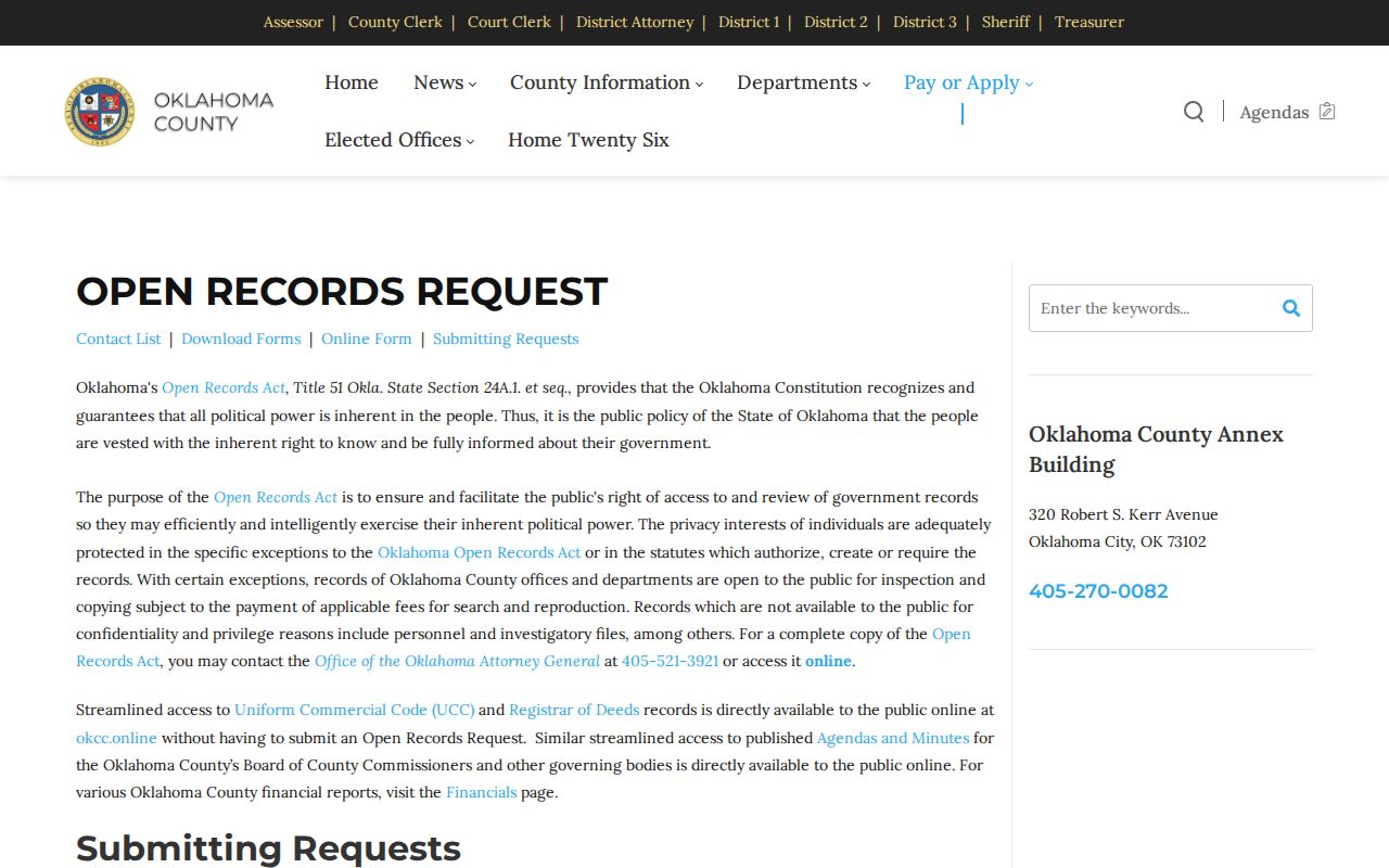 Oklahoma warrant records: blank county sheriff records request route