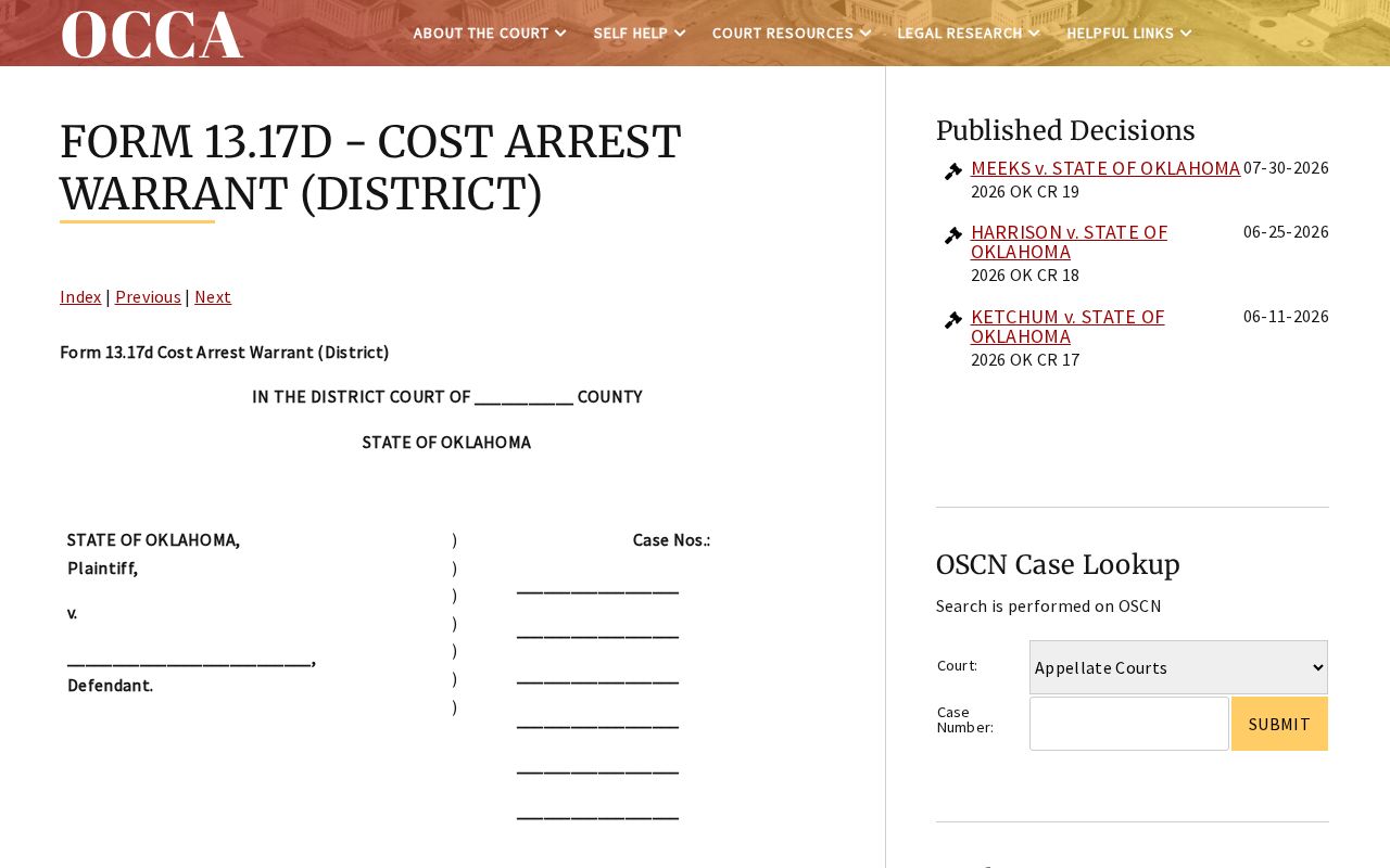 Oklahoma bench warrants: blank district cost arrest warrant form