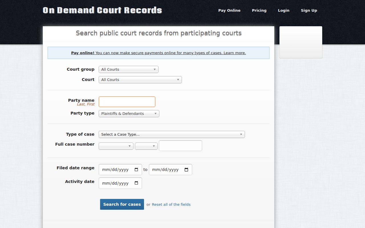Oklahoma warrant check: ODCR landing and docket search interface