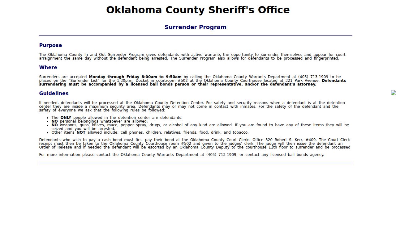 Oklahoma bench warrant resolution: Oklahoma County voluntary surrender program, a local example
